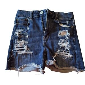 American Eagle Denim Shorts Womens Size 4 Ripped Distressed Dark‎ Wash